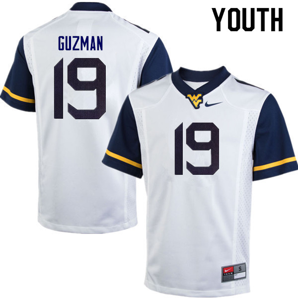 Youth #19 Noah Guzman West Virginia Mountaineers College Football Jerseys Sale-White - Click Image to Close